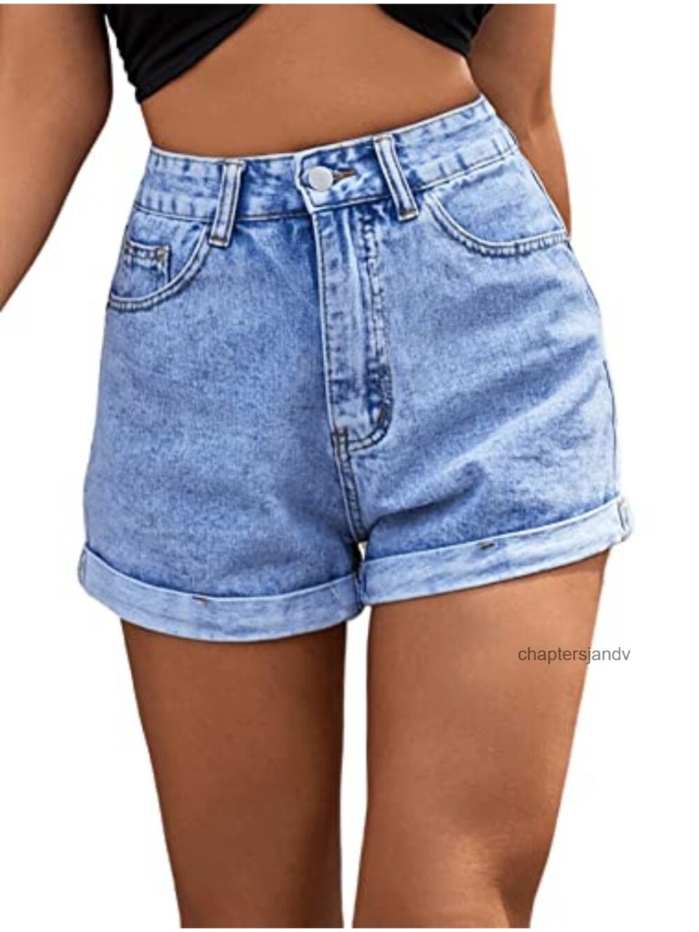 High Rise Roll Up Hem Straight Leg Denim Jean Shorts